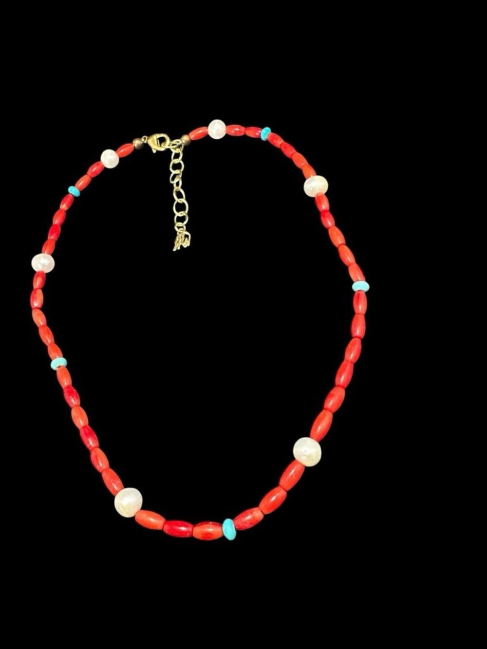 Carolyn Pollack Necklace Red Coral Cultured Pearl Turquoise American West - Picture 3 of 7